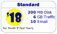 Standard - 200MB Disk, 6GB Traffic, 10  Email